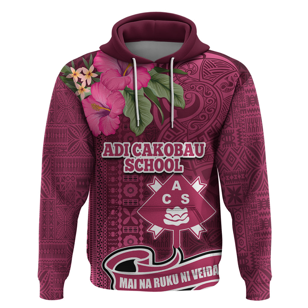 Fiji Adi Cakobau School Zip Hoodie Tropical Flower and Tapa Pattern LT03 Pullover Hoodie Pink - Polynesian Pride