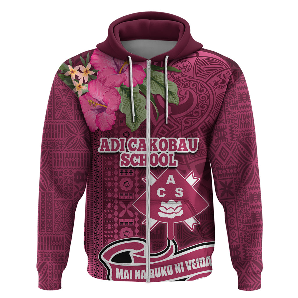 Fiji Adi Cakobau School Zip Hoodie Tropical Flower and Tapa Pattern LT03 Zip Hoodie Pink - Polynesian Pride