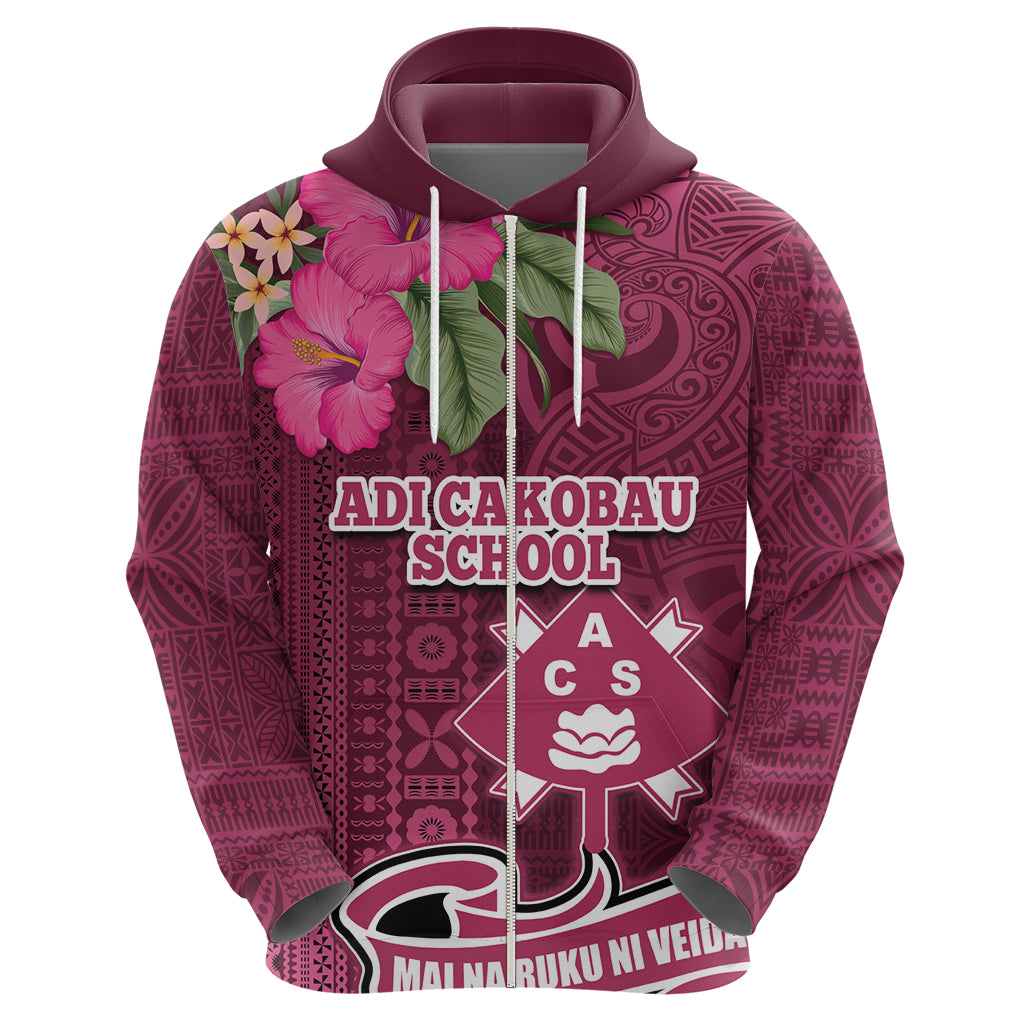 Fiji Adi Cakobau School Zip Hoodie Tropical Flower and Tapa Pattern LT03 - Polynesian Pride