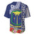 Fiji Natabua High School Baseball Jersey Tropical Flower and Tapa Pattern Blue Style LT03 - Polynesian Pride