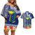 Fiji Natabua High School Couples Matching Off Shoulder Short Dress and Hawaiian Shirt Tropical Flower and Tapa Pattern Blue Style LT03 Blue - Polynesian Pride