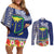 Fiji Natabua High School Couples Matching Off Shoulder Short Dress and Long Sleeve Button Shirt Tropical Flower and Tapa Pattern Blue Style LT03 Blue - Polynesian Pride