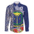 Fiji Natabua High School Family Matching Long Sleeve Bodycon Dress and Hawaiian Shirt Tropical Flower and Tapa Pattern Blue Style LT03 Dad's Shirt - Long Sleeve Blue - Polynesian Pride