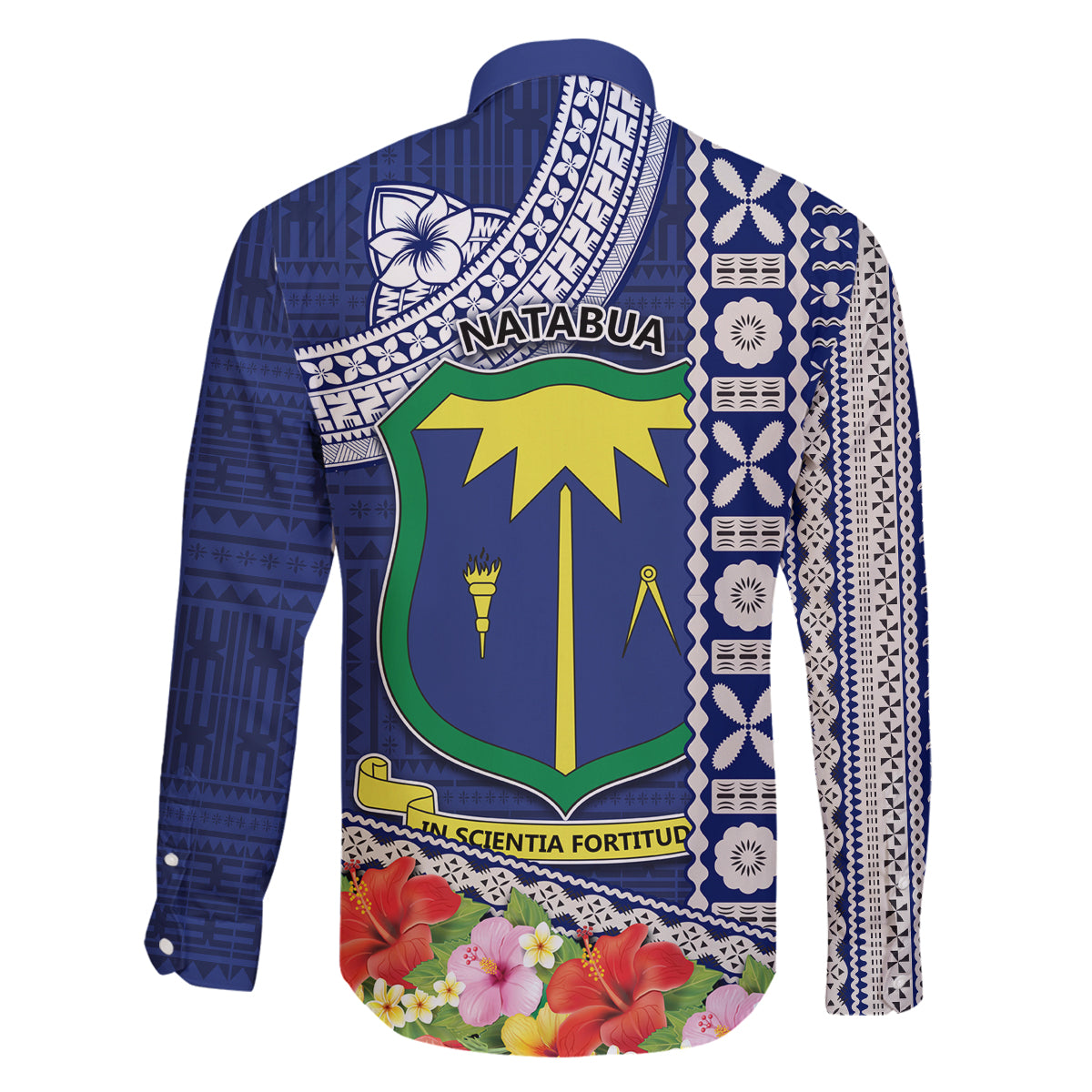 Fiji Natabua High School Family Matching Mermaid Dress and Hawaiian Shirt Tropical Flower and Tapa Pattern Blue Style LT03 - Polynesian Pride