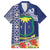 Fiji Natabua High School Family Matching Off Shoulder Long Sleeve Dress and Hawaiian Shirt Tropical Flower and Tapa Pattern Blue Style LT03 Dad's Shirt - Short Sleeve Blue - Polynesian Pride