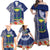 Fiji Natabua High School Family Matching Off Shoulder Maxi Dress and Hawaiian Shirt Tropical Flower and Tapa Pattern Blue Style LT03 - Polynesian Pride