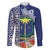 Fiji Natabua High School Family Matching Puletasi Dress and Hawaiian Shirt Tropical Flower and Tapa Pattern Blue Style LT03 Dad's Shirt - Long Sleeve Blue - Polynesian Pride