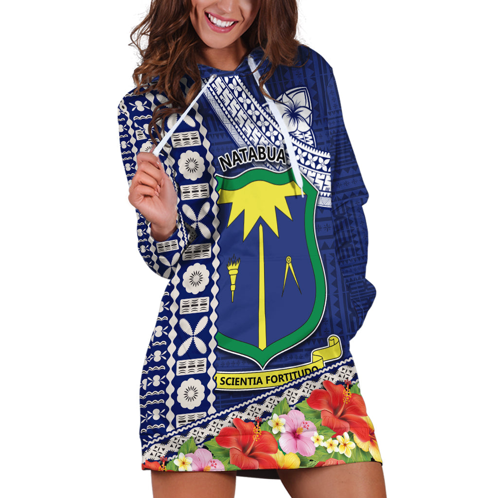 Fiji Natabua High School Hoodie Dress Tropical Flower and Tapa Pattern Blue Style LT03 Blue - Polynesian Pride