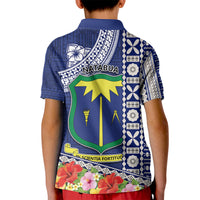 Fiji Natabua High School Kid Polo Shirt Tropical Flower and Tapa Pattern Blue Style LT03 - Polynesian Pride