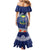 Fiji Natabua High School Mermaid Dress Tropical Flower and Tapa Pattern Blue Style LT03 - Polynesian Pride