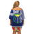 Fiji Natabua High School Off Shoulder Short Dress Tropical Flower and Tapa Pattern Blue Style LT03 - Polynesian Pride