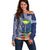 Fiji Natabua High School Off Shoulder Sweater Tropical Flower and Tapa Pattern Blue Style LT03 Women Blue - Polynesian Pride