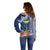 Fiji Natabua High School Off Shoulder Sweater Tropical Flower and Tapa Pattern Blue Style LT03 - Polynesian Pride