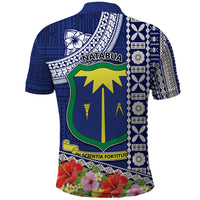 Fiji Natabua High School Polo Shirt Tropical Flower and Tapa Pattern Blue Style LT03 - Polynesian Pride
