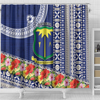 Fiji Natabua High School Shower Curtain Tropical Flower and Tapa Pattern Blue Style LT03 - Polynesian Pride