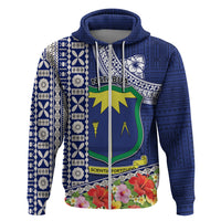 Fiji Natabua High School Zip Hoodie Tropical Flower and Tapa Pattern Blue Style LT03 Zip Hoodie Blue - Polynesian Pride