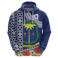 Fiji Natabua High School Zip Hoodie Tropical Flower and Tapa Pattern Blue Style LT03 - Polynesian Pride