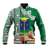 Fiji Natabua High School Baseball Jacket Tropical Flower and Tapa Pattern Green Style LT03 Unisex Green - Polynesian Pride