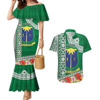 Fiji Natabua High School Couples Matching Mermaid Dress and Hawaiian Shirt Tropical Flower and Tapa Pattern Green Style LT03 Green - Polynesian Pride
