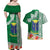 Fiji Natabua High School Couples Matching Off Shoulder Maxi Dress and Hawaiian Shirt Tropical Flower and Tapa Pattern Green Style LT03 - Polynesian Pride