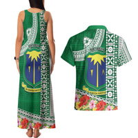 Fiji Natabua High School Couples Matching Tank Maxi Dress and Hawaiian Shirt Tropical Flower and Tapa Pattern Green Style LT03 - Polynesian Pride