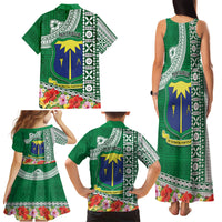 Fiji Natabua High School Family Matching Tank Maxi Dress and Hawaiian Shirt Tropical Flower and Tapa Pattern Green Style LT03 - Polynesian Pride