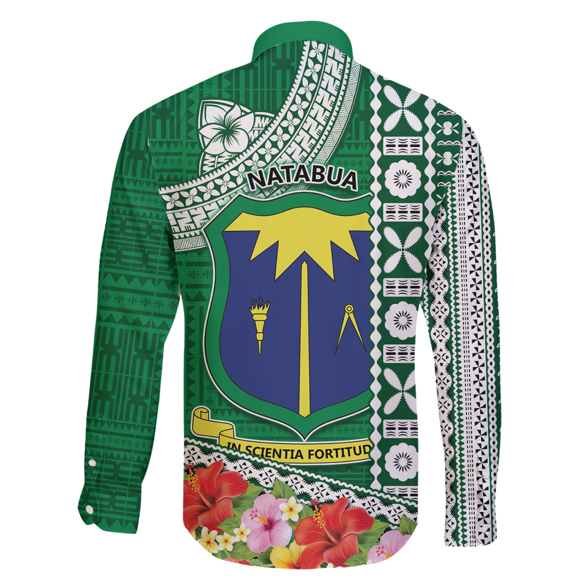 Fiji Natabua High School Family Matching Tank Maxi Dress and Hawaiian Shirt Tropical Flower and Tapa Pattern Green Style LT03 - Polynesian Pride