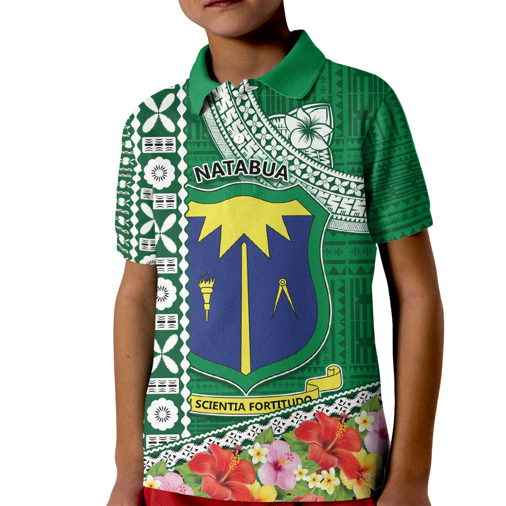 Fiji Natabua High School Kid Polo Shirt Tropical Flower and Tapa Pattern Green Style LT03 Kid Green - Polynesian Pride