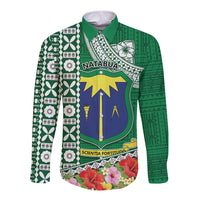 Fiji Natabua High School Long Sleeve Button Shirt Tropical Flower and Tapa Pattern Green Style LT03 Unisex Green - Polynesian Pride