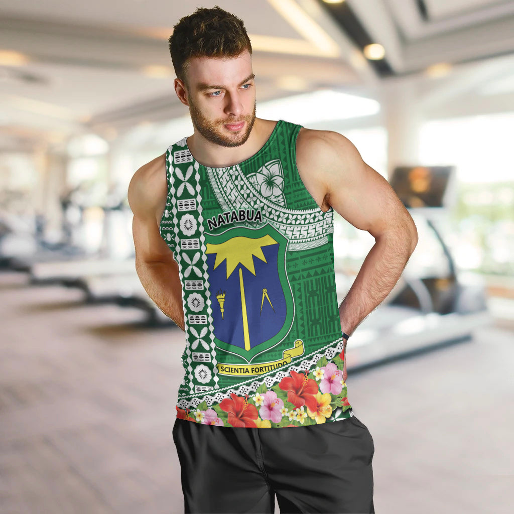 Fiji Natabua High School Men Tank Top Tropical Flower and Tapa Pattern Green Style LT03 Green - Polynesian Pride