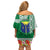 Fiji Natabua High School Off Shoulder Short Dress Tropical Flower and Tapa Pattern Green Style LT03 - Polynesian Pride