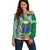 Fiji Natabua High School Off Shoulder Sweater Tropical Flower and Tapa Pattern Green Style LT03 Women Green - Polynesian Pride