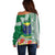 Fiji Natabua High School Off Shoulder Sweater Tropical Flower and Tapa Pattern Green Style LT03 - Polynesian Pride