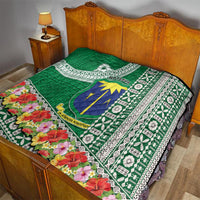 Fiji Natabua High School Quilt Tropical Flower and Tapa Pattern Green Style LT03 - Polynesian Pride