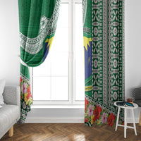 Fiji Natabua High School Window Curtain Tropical Flower and Tapa Pattern Green Style LT03 - Polynesian Pride