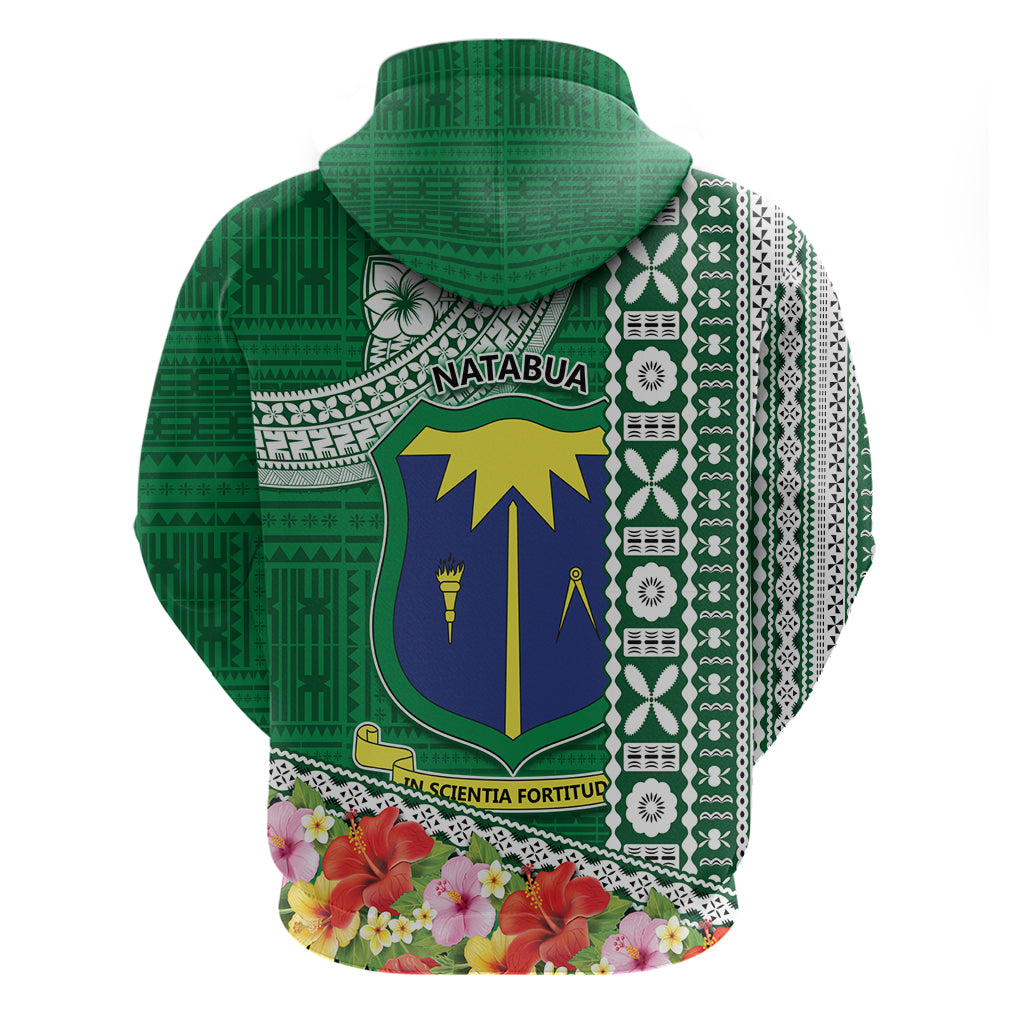 Fiji Natabua High School Zip Hoodie Tropical Flower and Tapa Pattern Green Style LT03 - Polynesian Pride