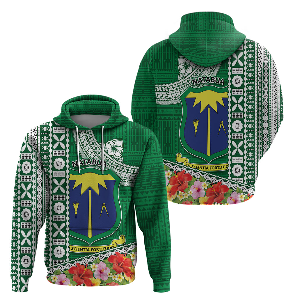 Fiji Natabua High School Zip Hoodie Tropical Flower and Tapa Pattern Green Style LT03 - Polynesian Pride