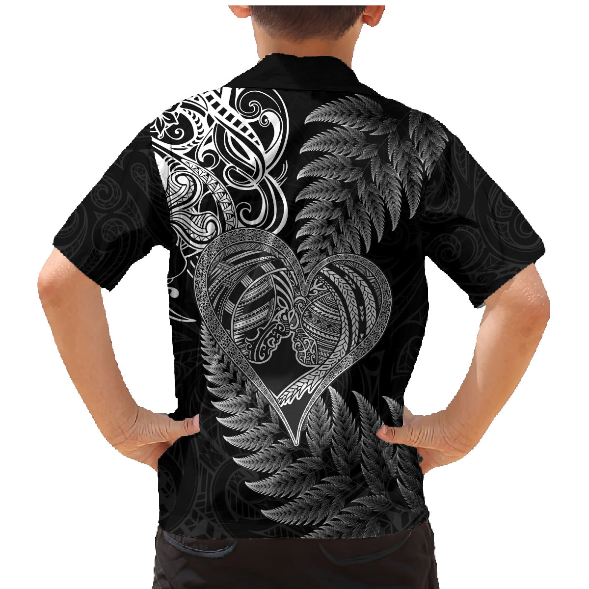 New Zealand Valentine Day Family Matching Mermaid Dress and Hawaiian Shirt Aotearoa Warrior and Woman Love Heart Silver Fern Koru LT03 - Polynesian Pride