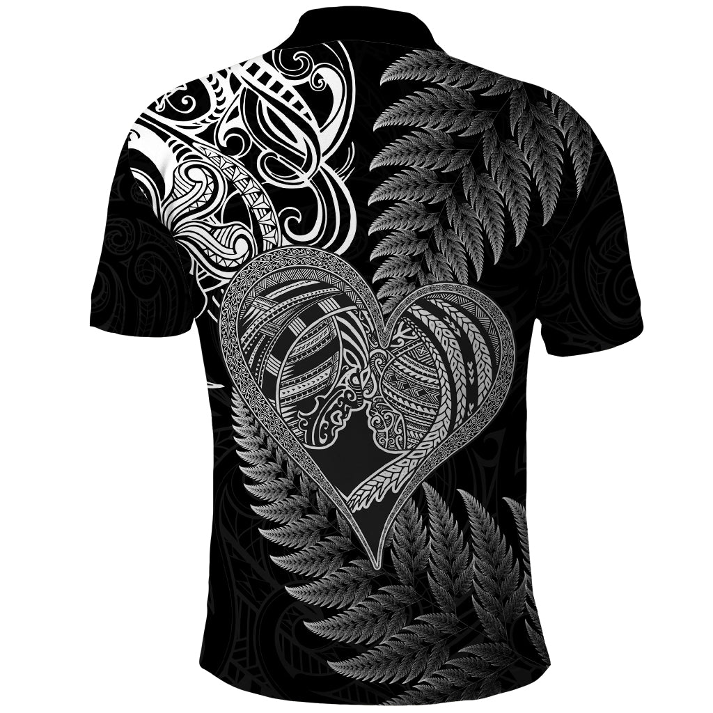 New Zealand Valentine Day Polo Shirt Aotearoa Warrior and Woman Love Heart Silver Fern Koru LT03 - Polynesian Pride