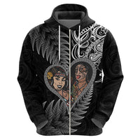 New Zealand Valentine Day Zip Hoodie Aotearoa Warrior and Woman Love Heart Silver Fern Koru LT03 - Polynesian Pride