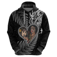 New Zealand Valentine Day Zip Hoodie Aotearoa Warrior and Woman Love Heart Silver Fern Koru LT03 - Polynesian Pride