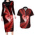 New Zealand Valentine Day Couples Matching Long Sleeve Bodycon Dress and Hawaiian Shirt Aotearoa Warrior and Woman Love Story Silver Fern Koru Red Style LT03 Red - Polynesian Pride