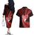 New Zealand Valentine Day Couples Matching Off The Shoulder Long Sleeve Dress and Hawaiian Shirt Aotearoa Warrior and Woman Love Story Silver Fern Koru Red Style LT03 - Polynesian Pride