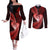 New Zealand Valentine Day Couples Matching Off The Shoulder Long Sleeve Dress and Long Sleeve Button Shirt Aotearoa Warrior and Woman Love Story Silver Fern Koru Red Style LT03 Red - Polynesian Pride