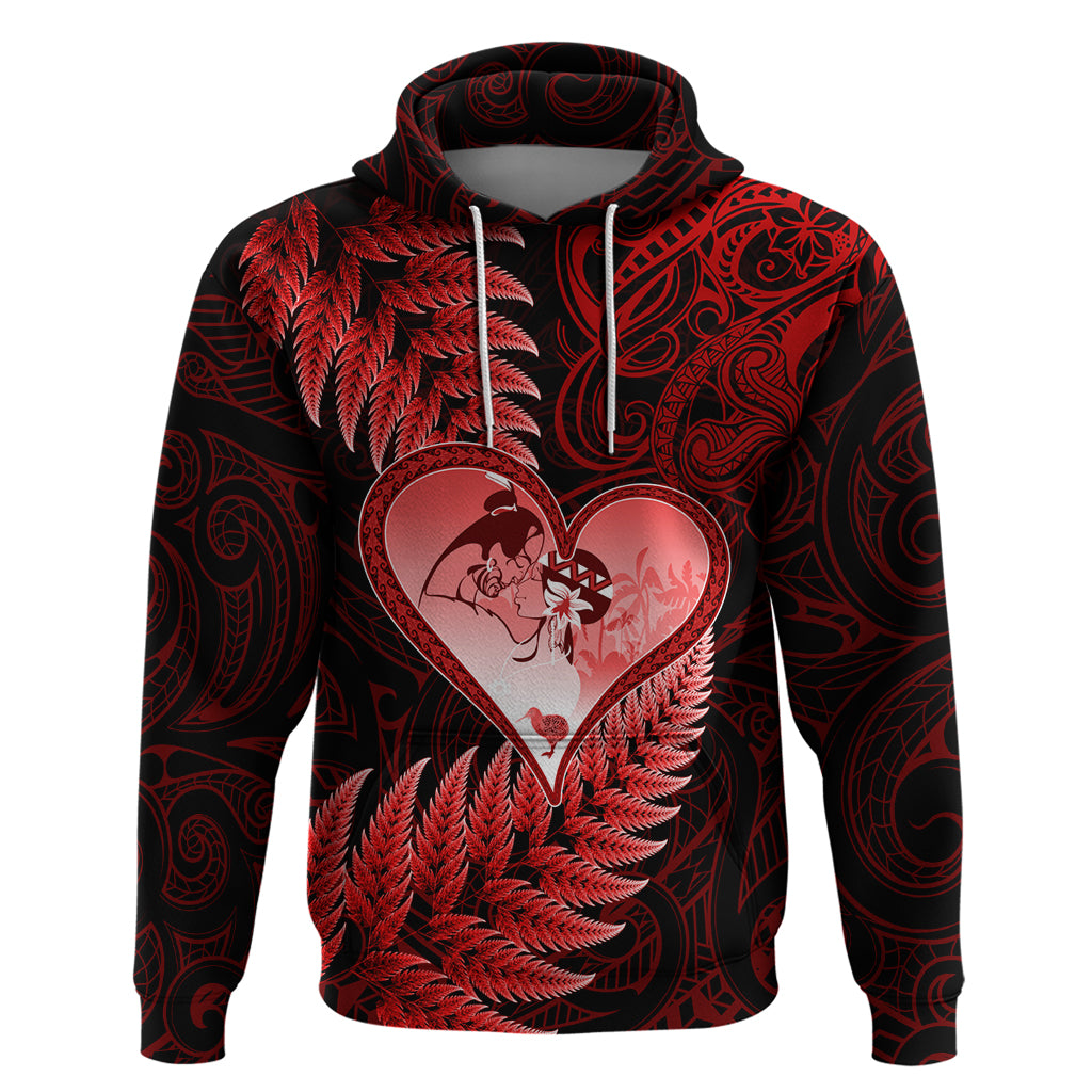 New Zealand Valentine Day Hoodie Aotearoa Warrior and Woman Love Story Silver Fern Koru Red Style LT03 Pullover Hoodie Red - Polynesian Pride