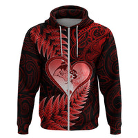 New Zealand Valentine Day Zip Hoodie Aotearoa Warrior and Woman Love Story Silver Fern Koru Red Style LT03 Zip Hoodie Red - Polynesian Pride