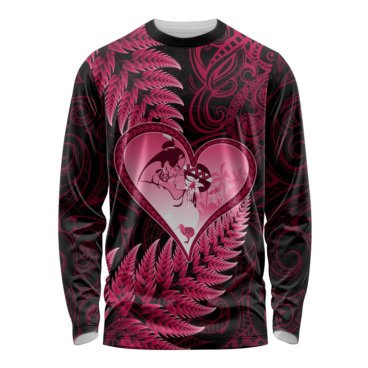 New Zealand Valentine Day Long Sleeve Shirt Aotearoa Warrior Love Story Silver Fern Koru Pink Style LT03 Unisex Pink - Polynesian Pride