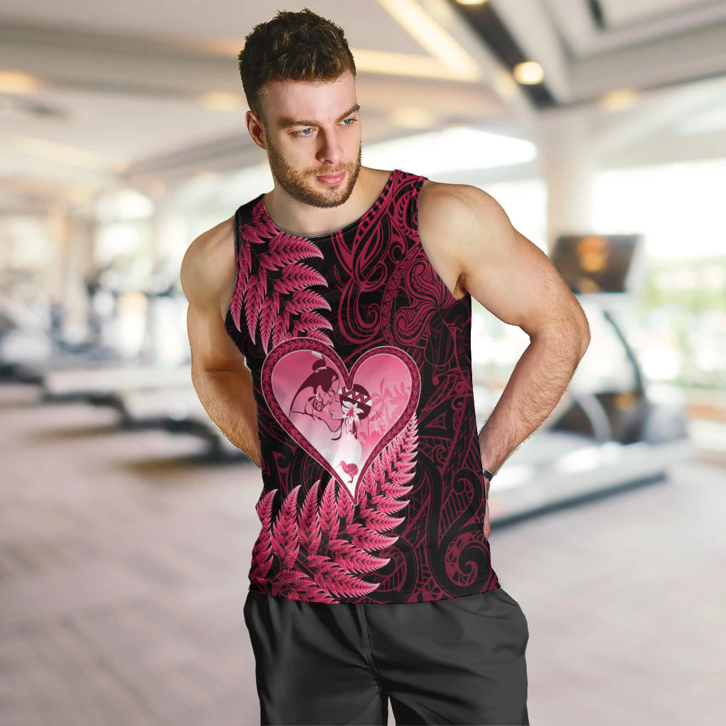 New Zealand Valentine Day Men Tank Top Aotearoa Warrior Love Story Silver Fern Koru Pink Style LT03 Pink - Polynesian Pride