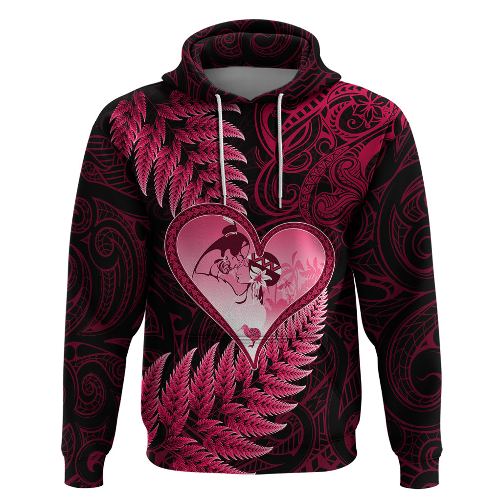 New Zealand Valentine Day Zip Hoodie Aotearoa Warrior Love Story Silver Fern Koru Pink Style LT03 Pullover Hoodie Pink - Polynesian Pride