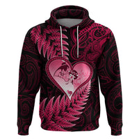 New Zealand Valentine Day Zip Hoodie Aotearoa Warrior Love Story Silver Fern Koru Pink Style LT03 Pullover Hoodie Pink - Polynesian Pride